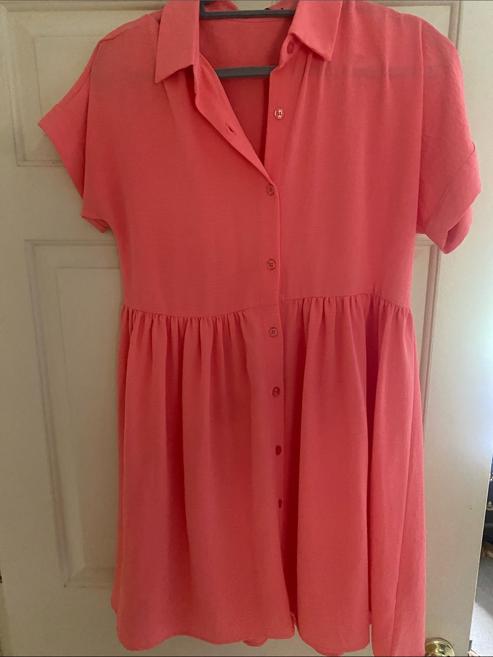 Mikarose Coral Pink Button-Front Short Sleeve Dress